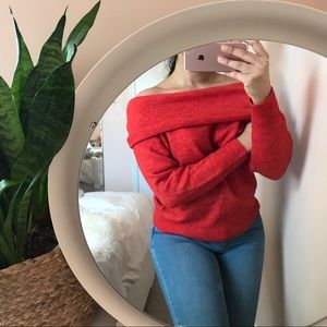 H&M Red Off the Shoulder Sweater